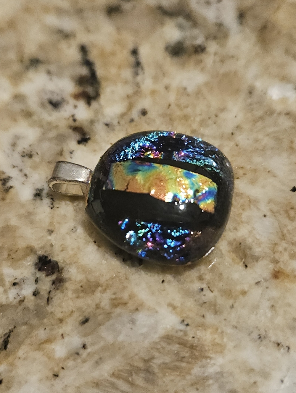 vintage abstract pendant iridescent glass glitter 80s